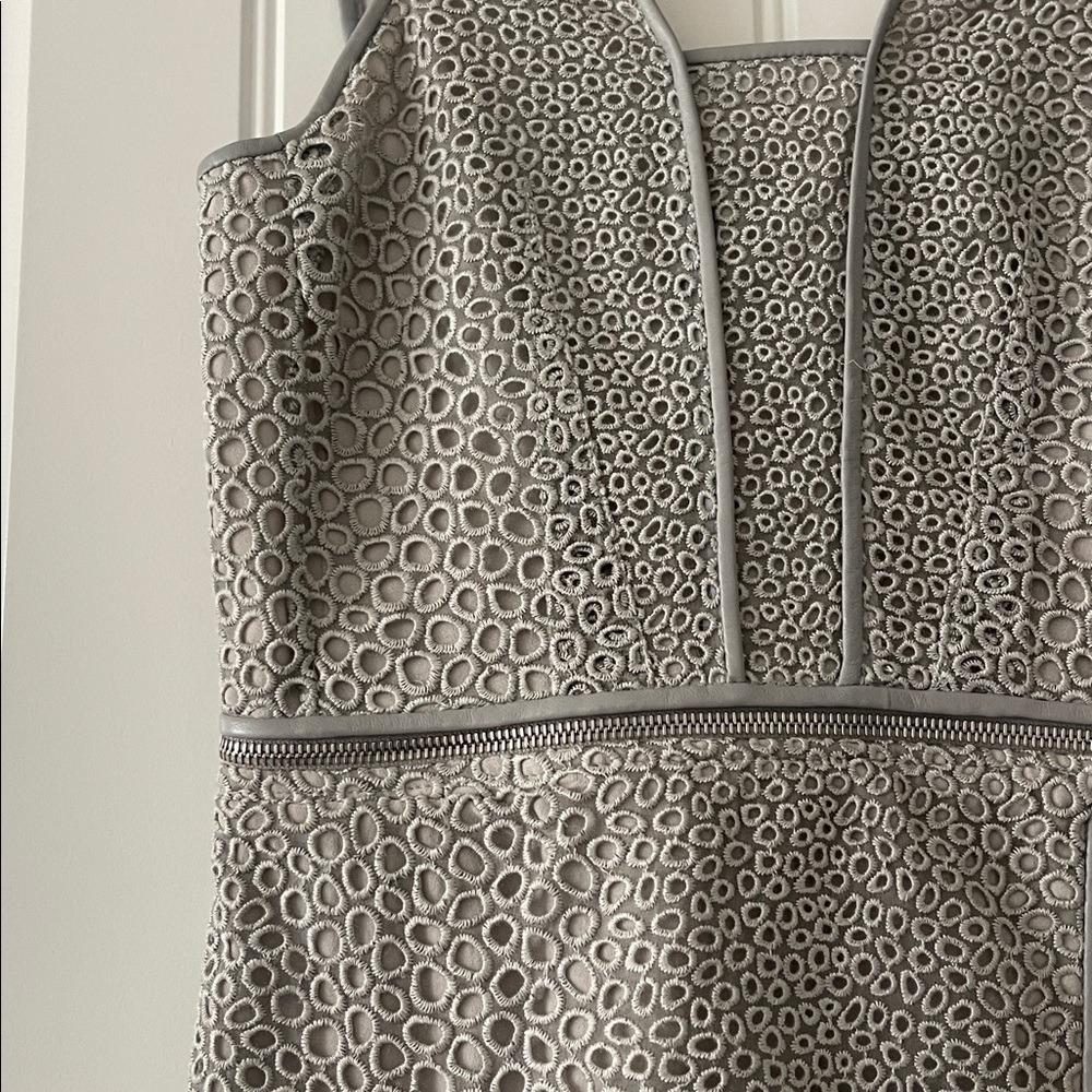 Yigal Azrouel Textured Eyelet Zipper Gray Mini‎ Dress 0 - Picture 4 of 16